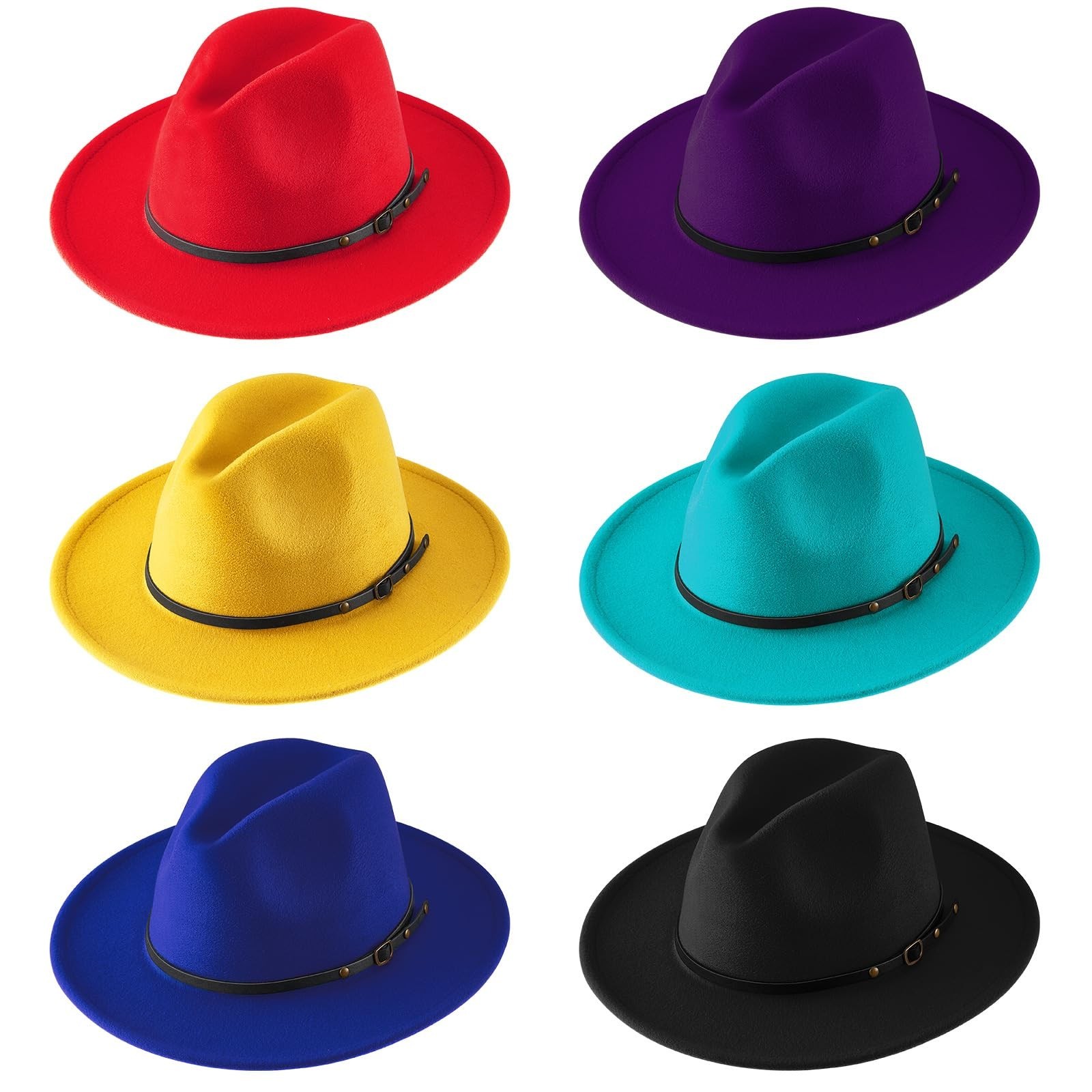 Hercicy 6 Pcs Fedora Hats for Women Men Felt Wide Brim Hats Vintage Boho Hat …