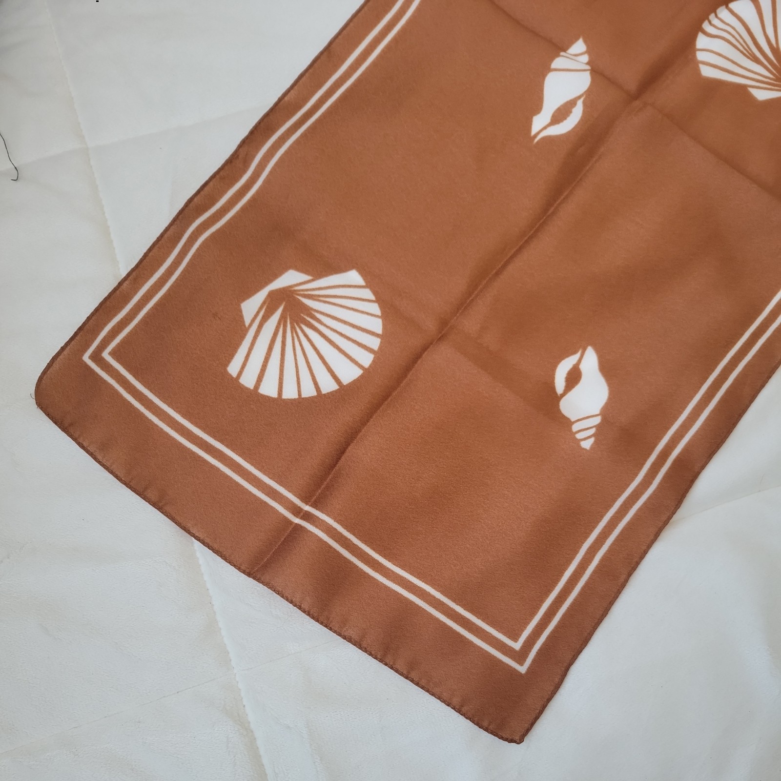 Vintage Ladies Scarf-Brown-White sea shell -Italy-100% Polyester-52 x 11.5