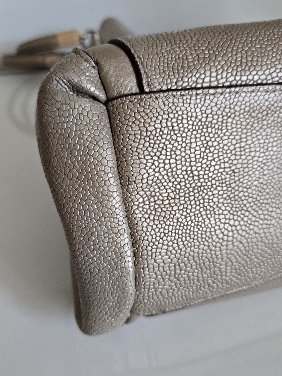Coach Phoebe Champagne Metallic Pebbled Leather Hobo Shoulder Bag Studded
