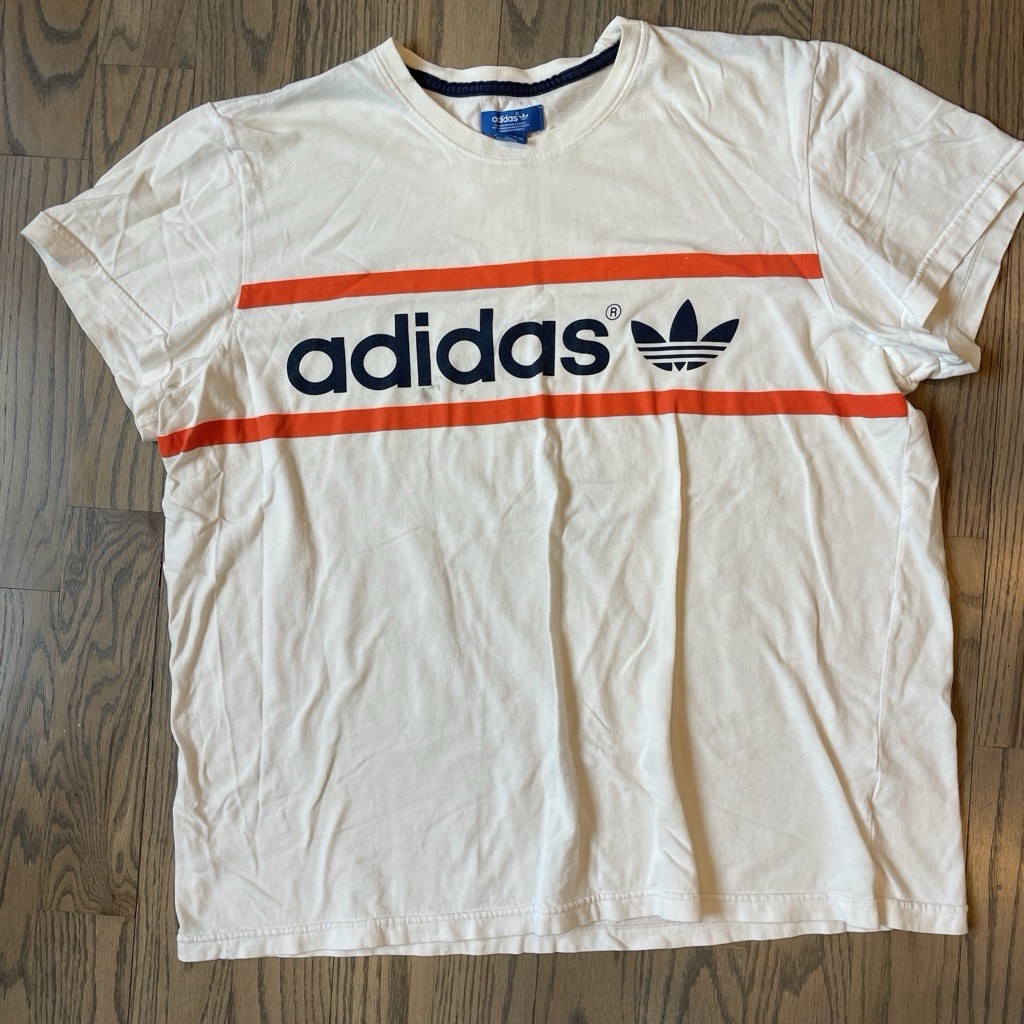 Vintage Adidas Originals White T Shirt Heritage Red Stripe Trefoil Logo 2XL