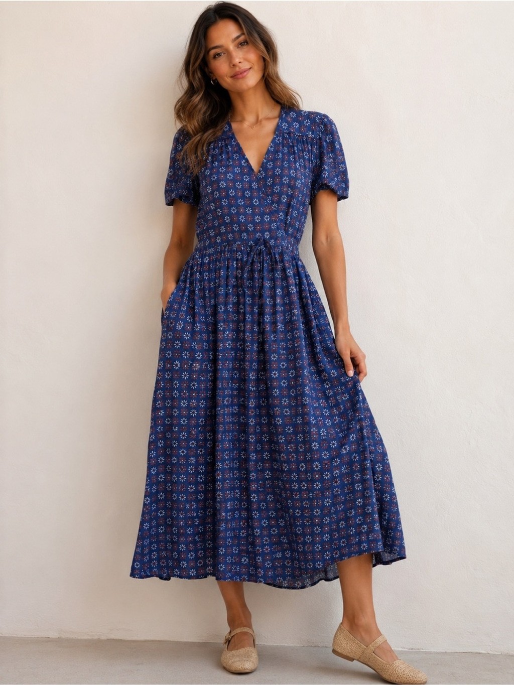 Christy Dawn Dawn Dress S Indigo Daisy Organic Cotton Prairie Midi Dress