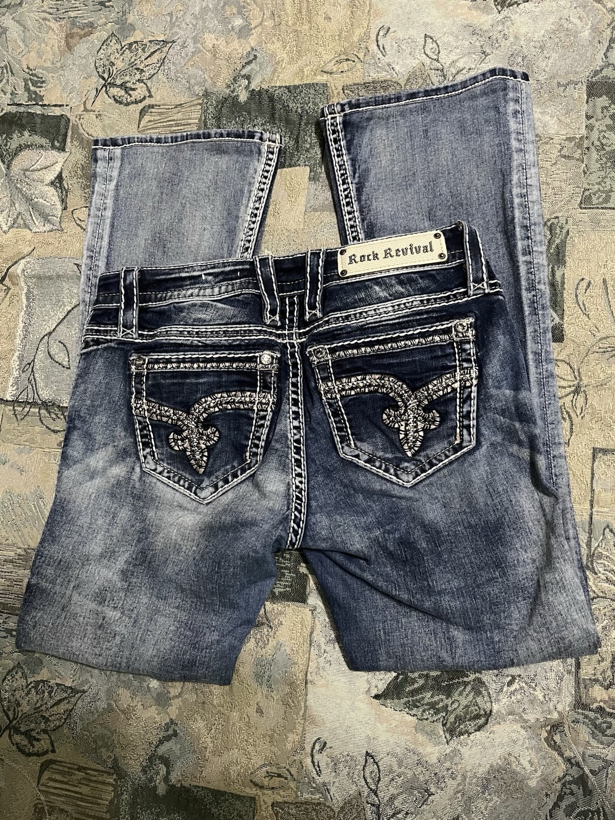 Rock Revival Nancy Mid Rise Bootcut Jeans Size 27 Embellished Pocket Y2K Denim