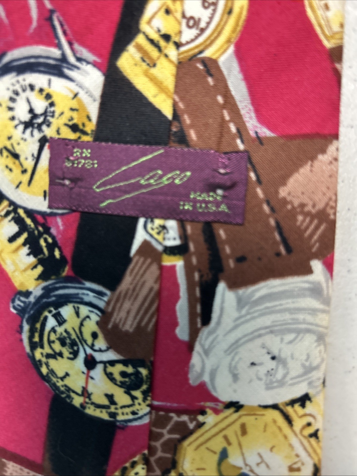 (2) Lago Ties Clock & Watch Black & Brown & Yellow or Raspberry Made In USA