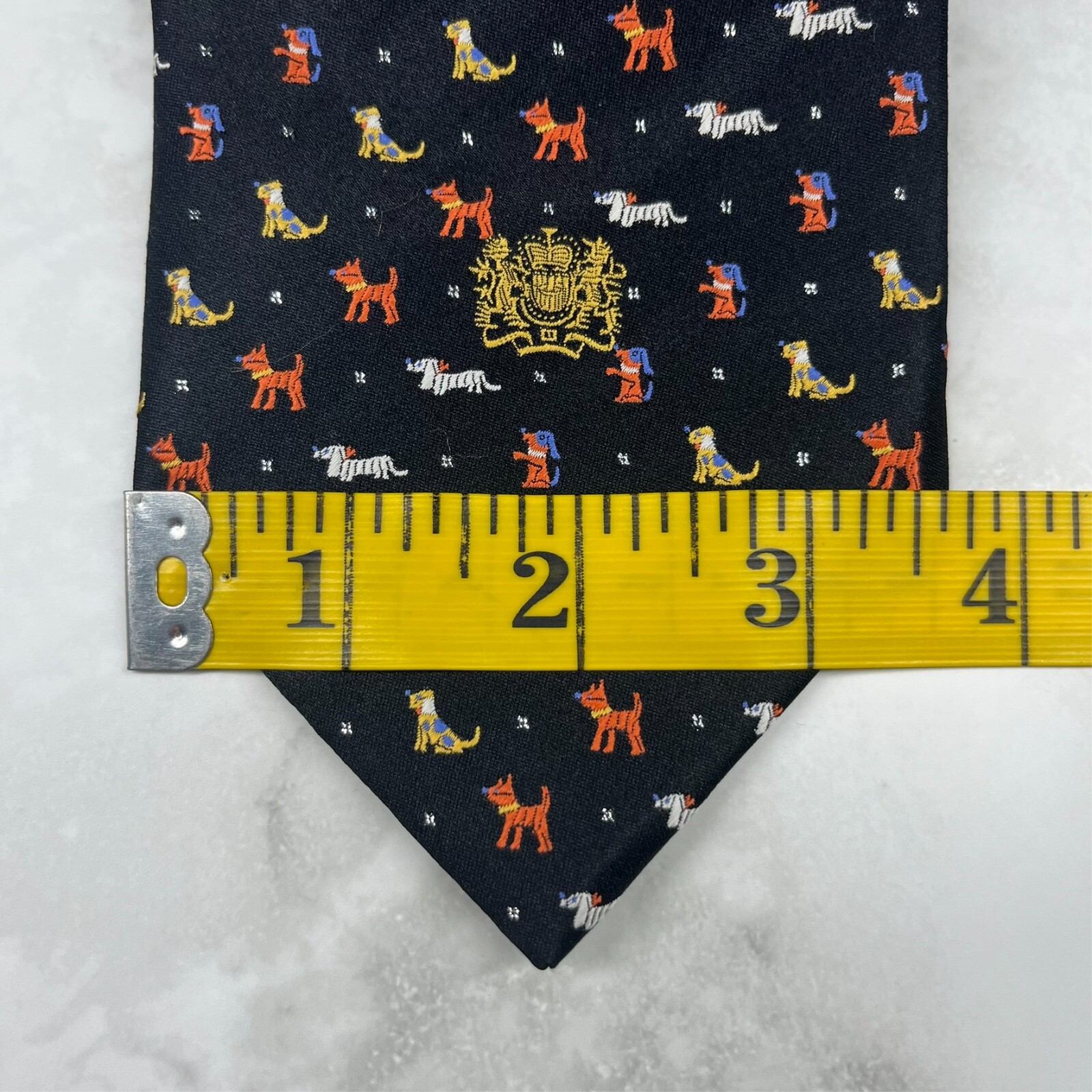 Elegance Paris Silk Men’s Necktie Geometric All Over Dog Print Crest Black