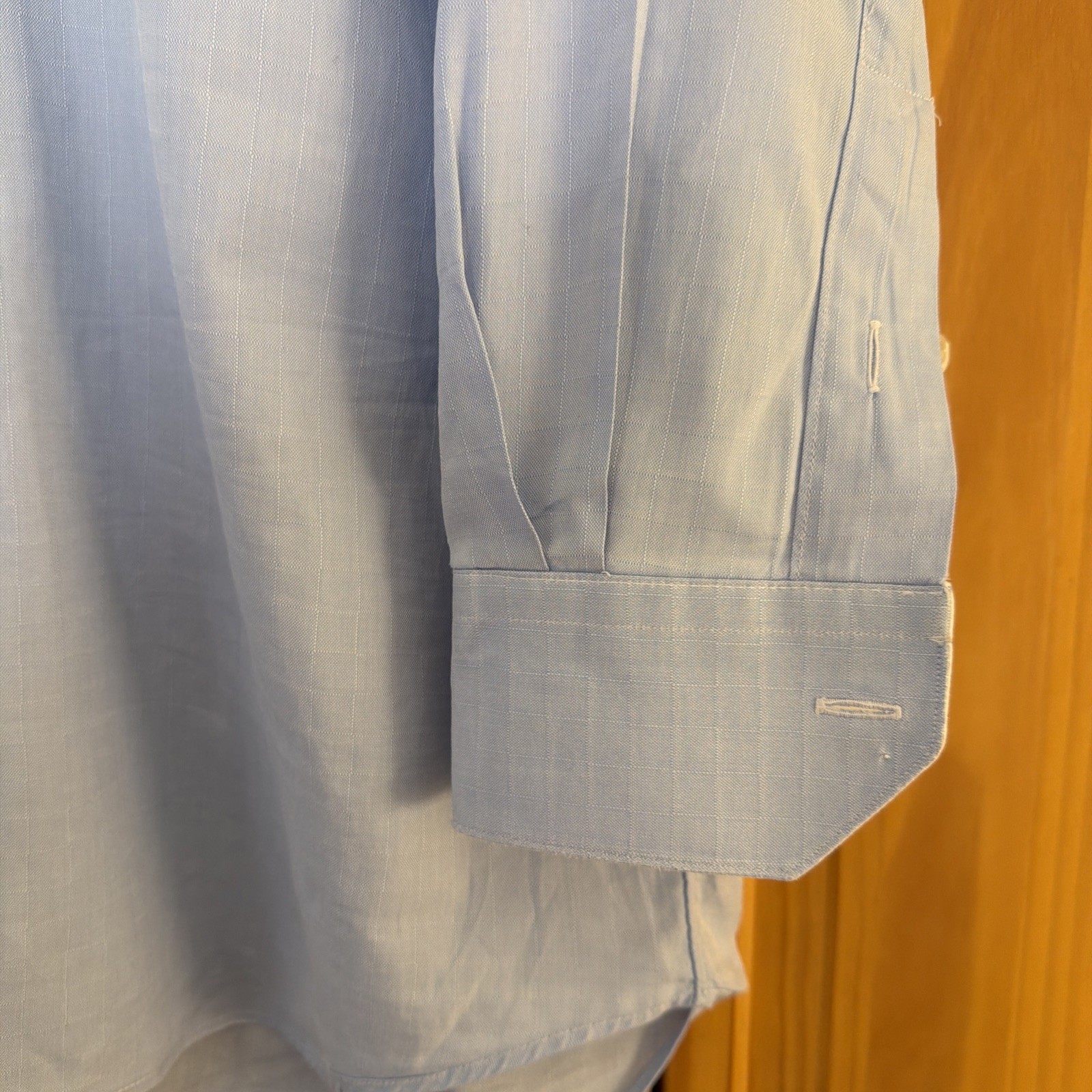 Tom James Men’s Custom Linen Cotton Dress Shirt Blue Button Down 17 1/2