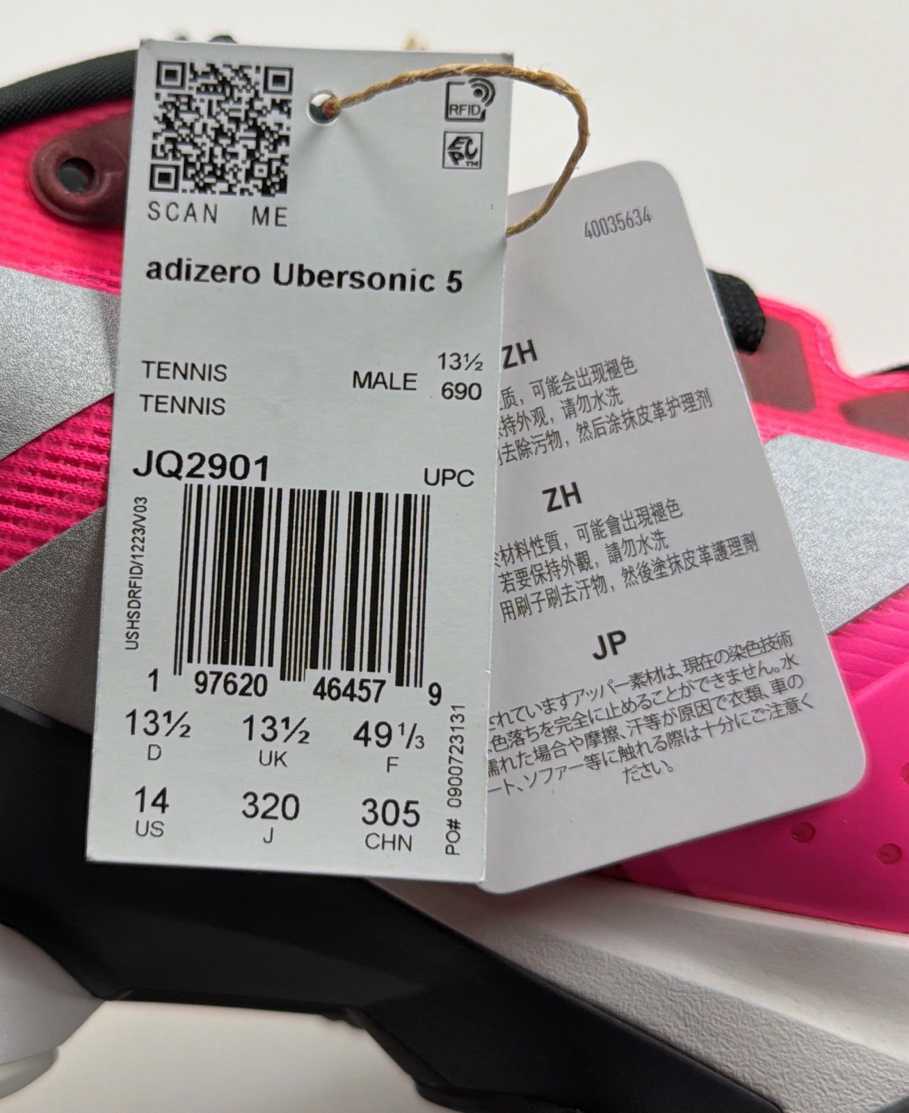 Adidas Adizero Ubersonic 5 Mens Size 14 Pink Hard Court Tennis Shoes JQ2901