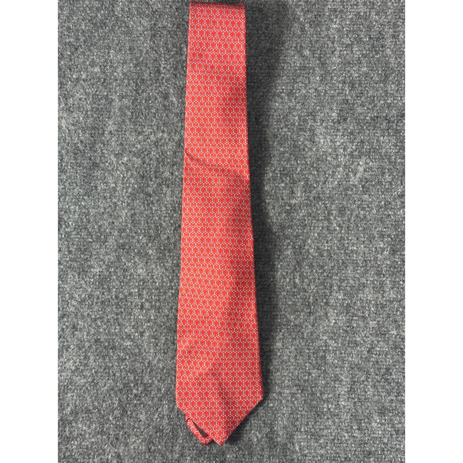 Salvatore Ferragamo Red Anchor Silk Tie Made In Italy 100% Silk Nautical 3.25″