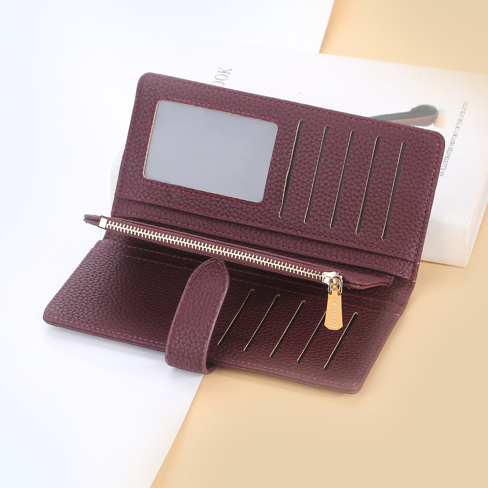 Women Slim Trifold Wallet with Zipper Pocket Hasp Clutch Purse Multi Card Holder