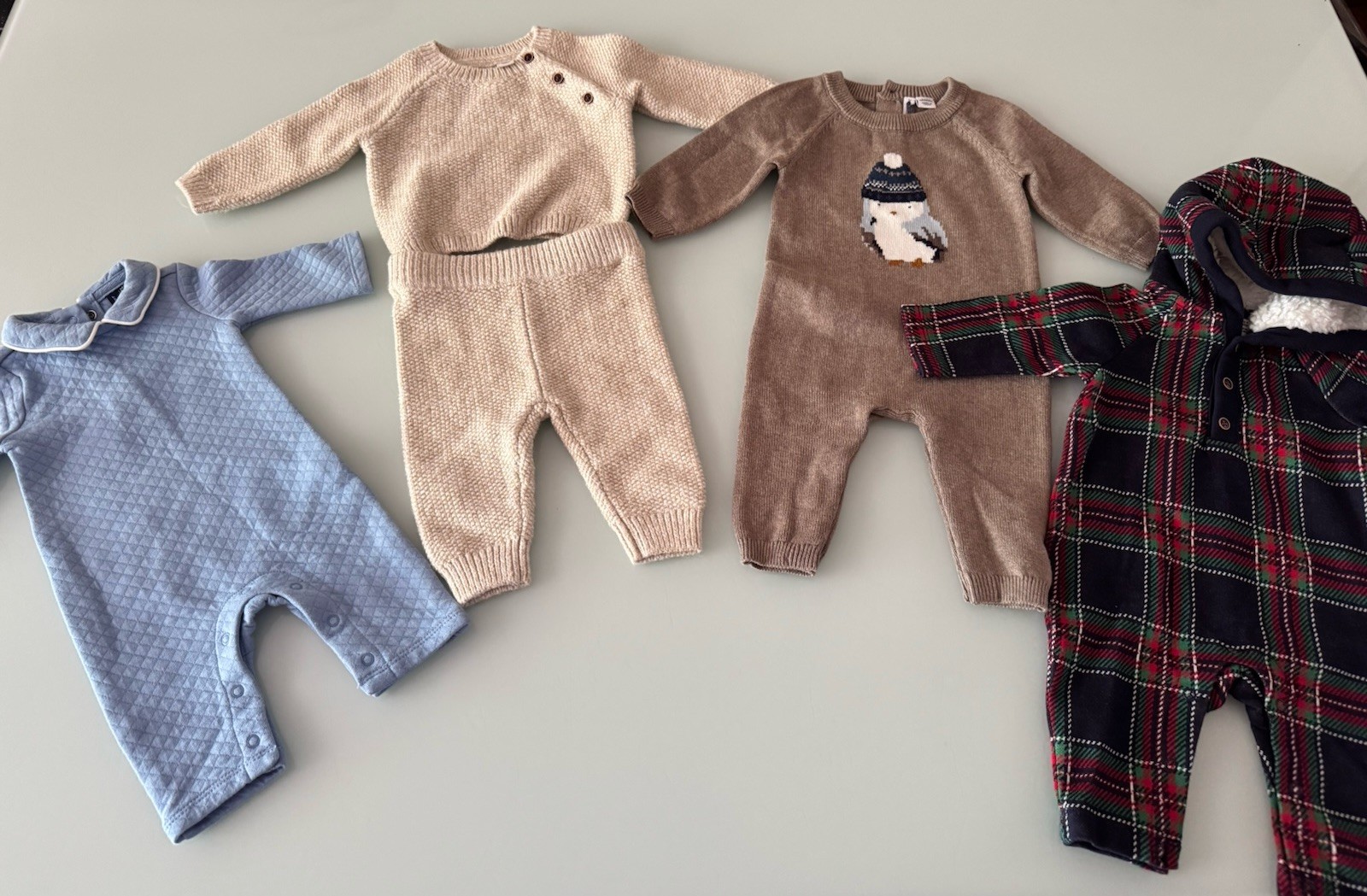 JANIE AND JACK Snow Cub Tan Cable Knit Romper Set Size 0/0-3Month