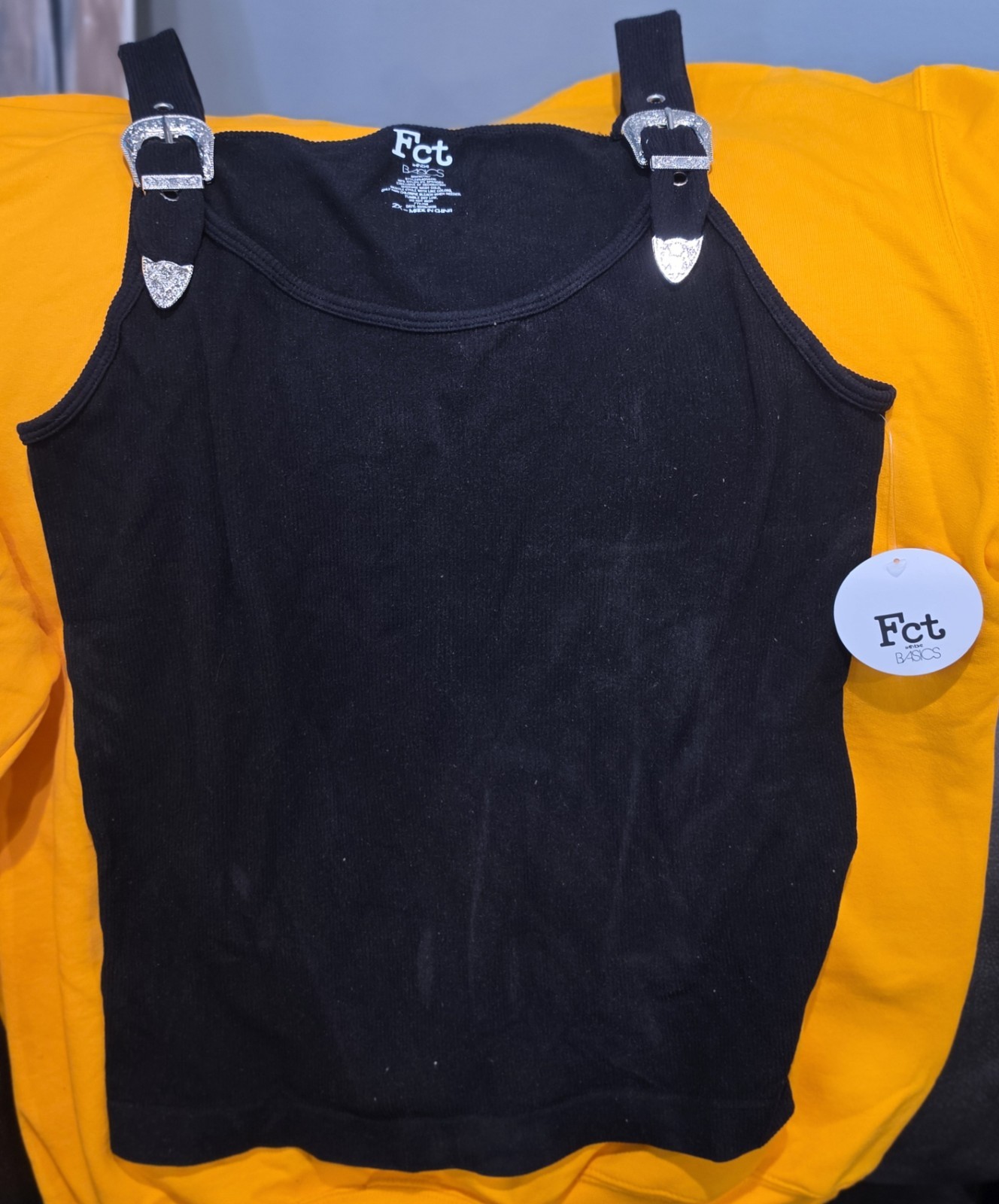 NWT Fct with love BASICS Womens Buckle Tank 92% Nylon 8% Spandex Black 1X Cute