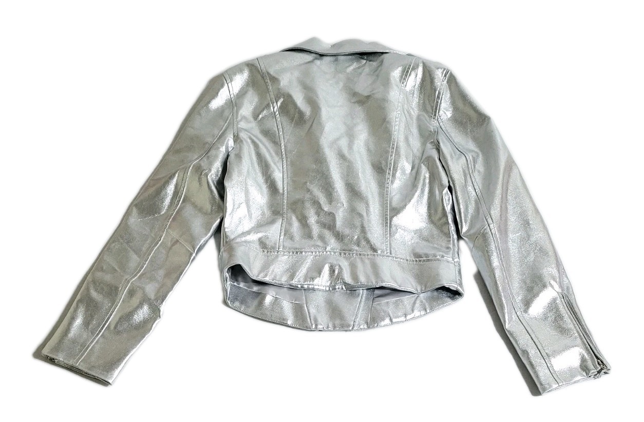 Haoduoyi Womens Size M Silver Metallic Faux Leather Full Zip Long Sleeve Jacket