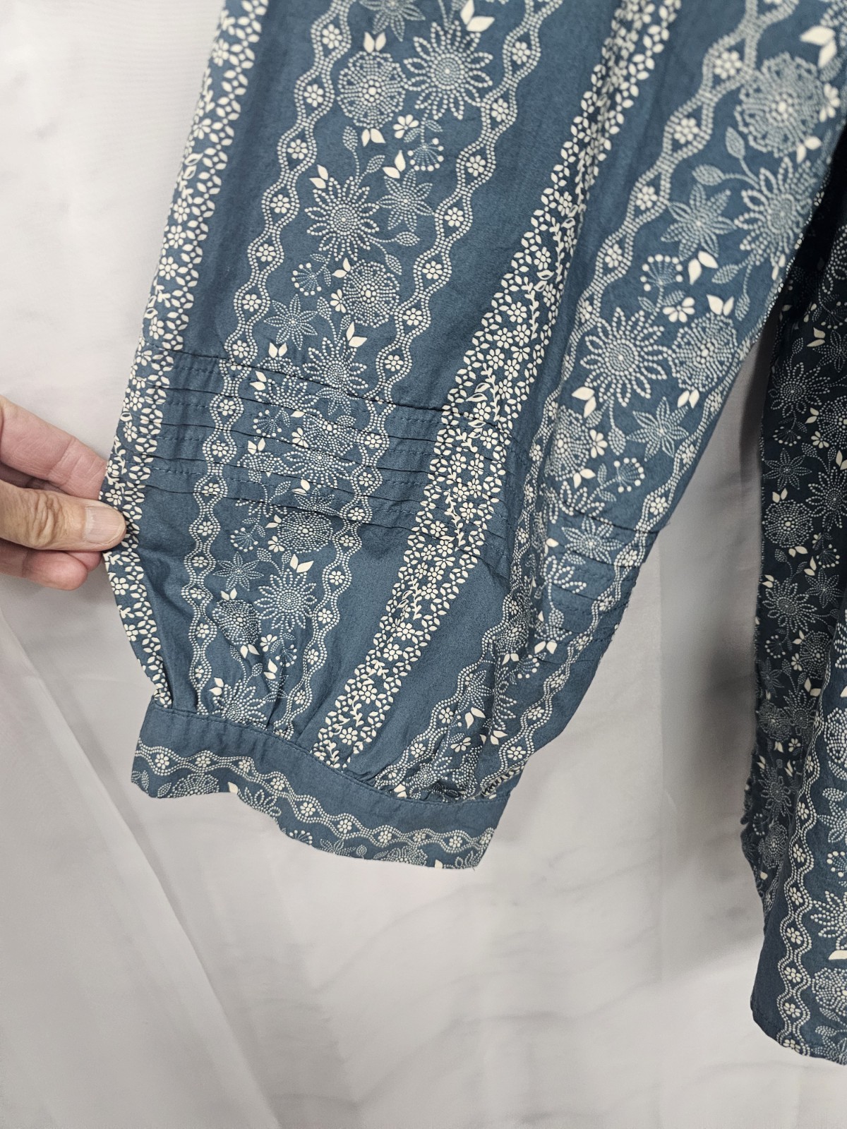 A.N.A. Blouse Blue White Floral Peasant Festival Cottage Boho 2XL