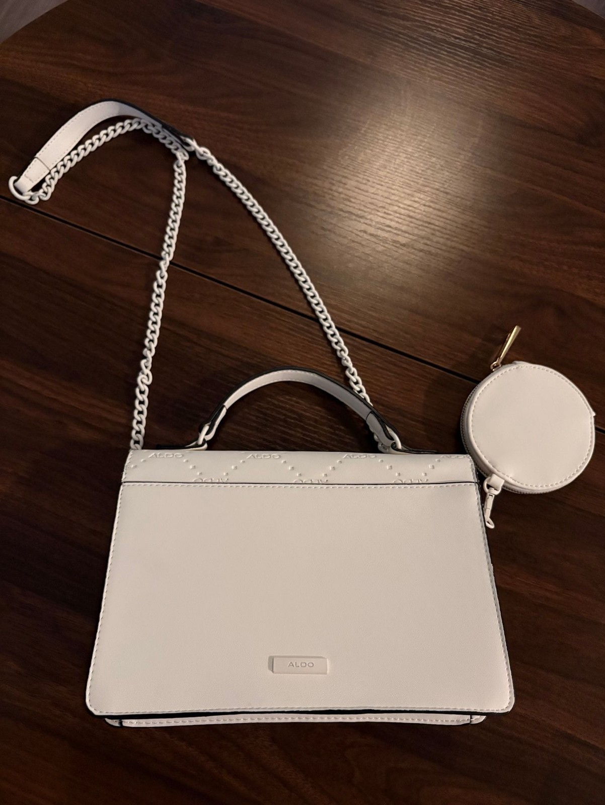 Aldo Monogram Embossed Off-White Top-Handle Bag