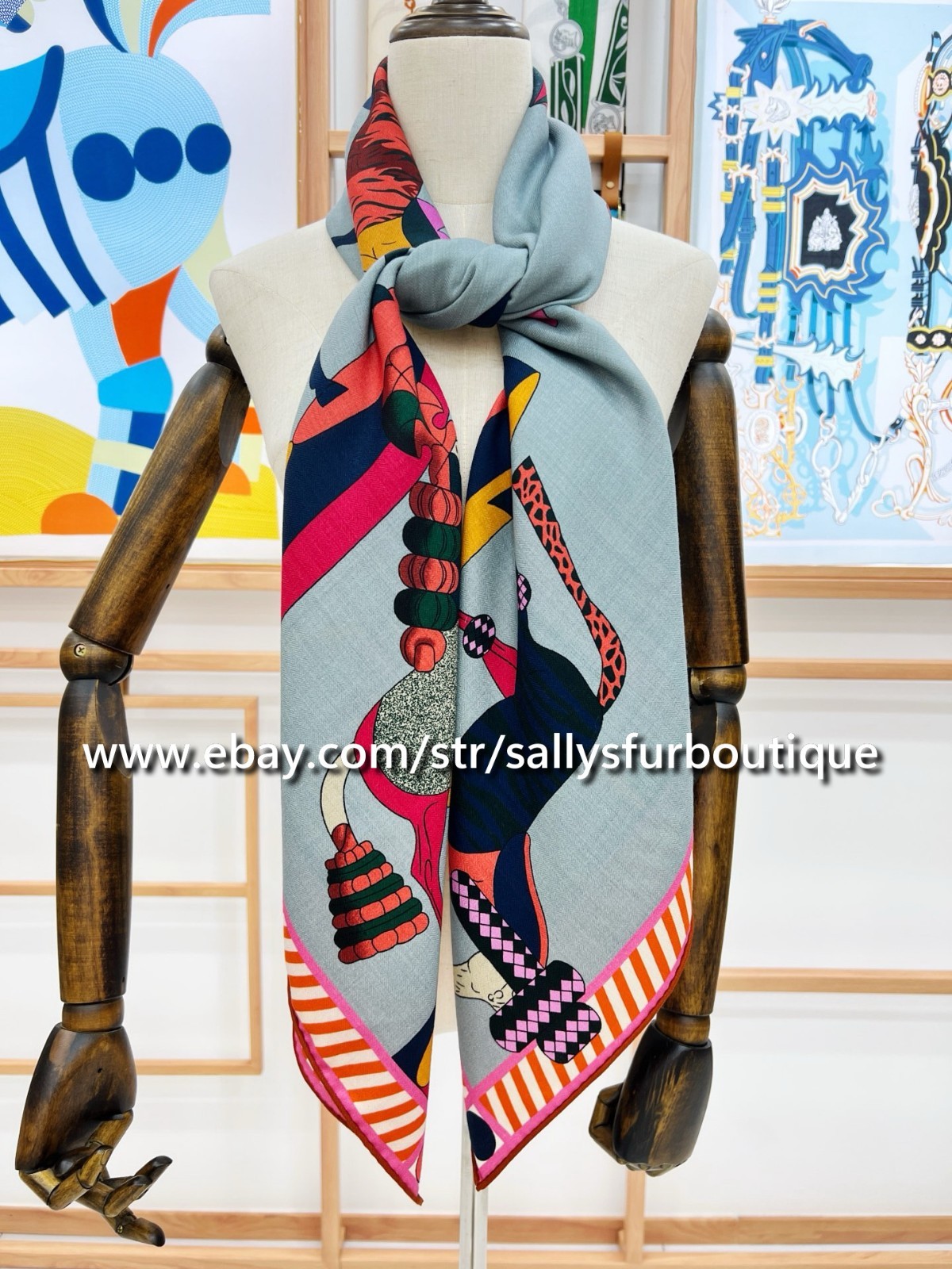 2025 Sallys 70% Cashmere 30% Silk Wrap Scarf Horses Print Double Face Shawl 53″