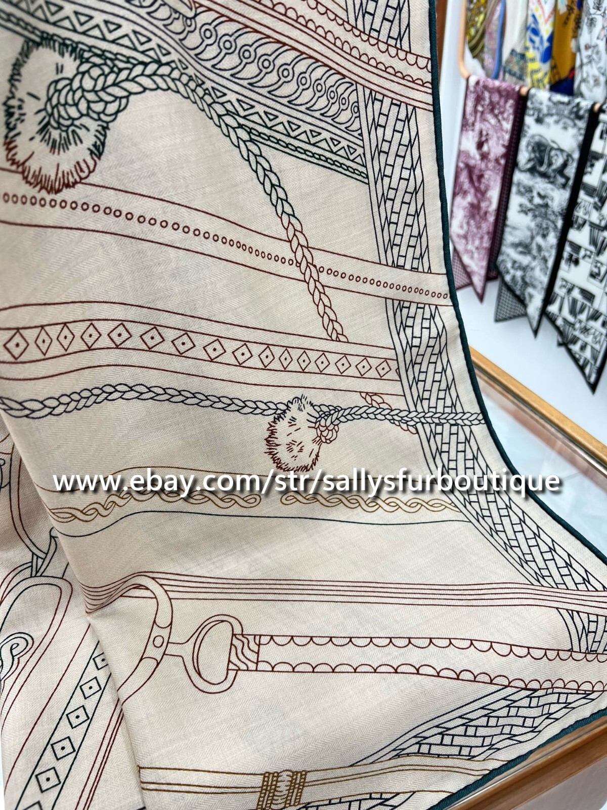 2025 Sally 75% Cashmere 25% silk Stole Saddle Chain Print 2 Face Scarf Shawl 53″