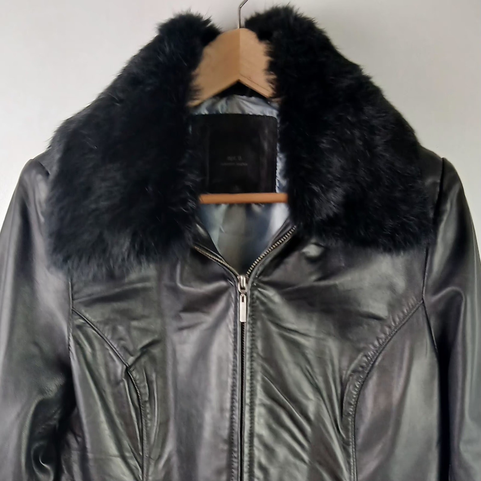 Apt. 9 SZ M 100% Soft Lambs Leather Removal Angora Fur Collar Zip Front Pockets
