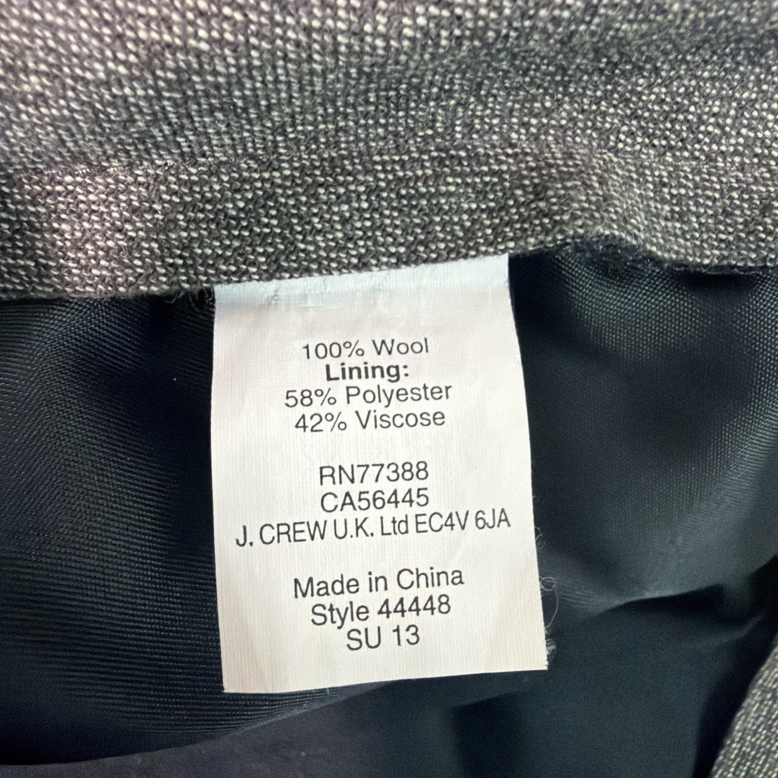 J. Crew Bowery Classic Fit Wool Charcoal Grey Herringbone Pants Men’s 34×32