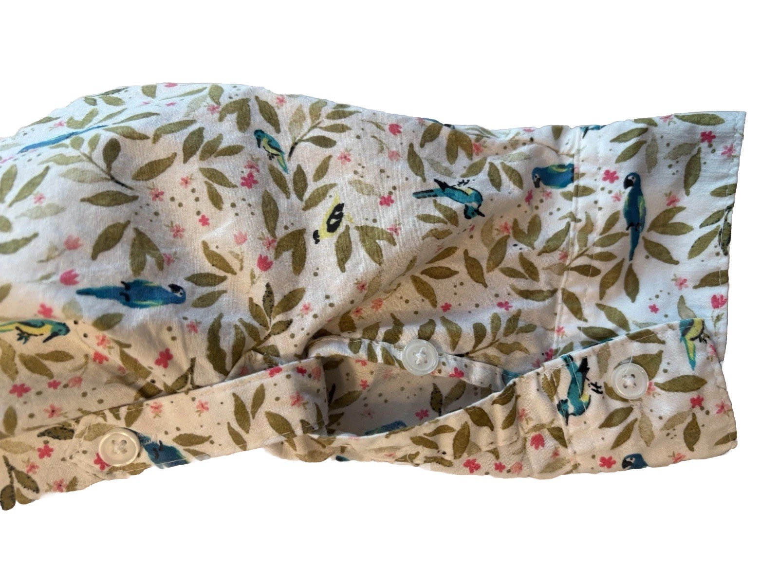 Croft & Barrow Women XL Bird Floral Roll Tab Sleeve Button Front Shirt Cotton