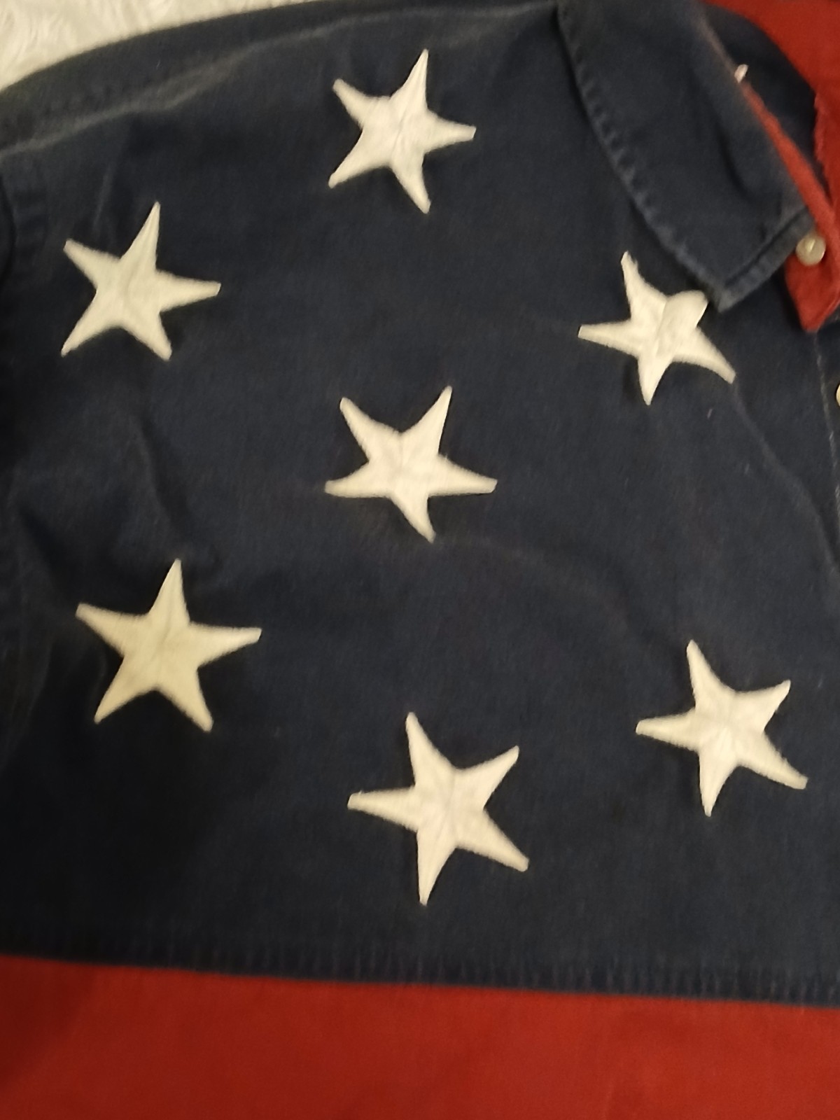 Men Vintage 90s Tommy Hilfiger Big Logo USA Flag Button Down Denim Shirt XL