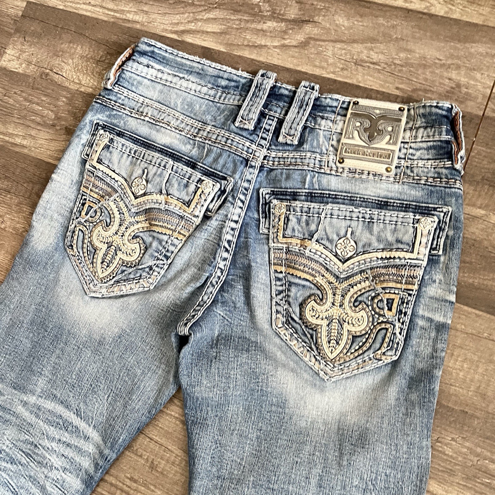 Rock Revival Mens “Tad” Bootcut Jeans Mens 31×30 Blue Denim *READ* FLAW