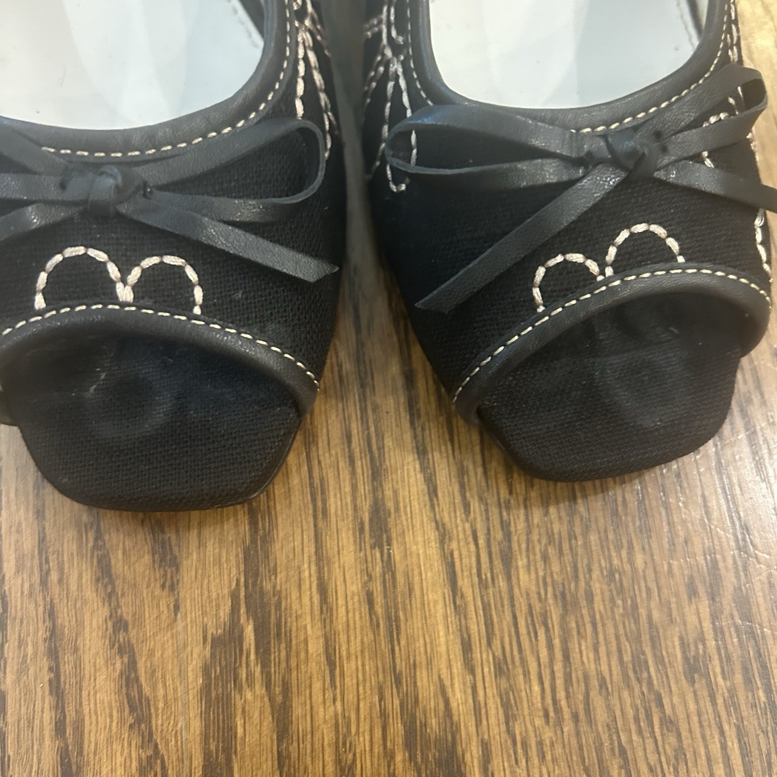 MIA Black/White Square Toe Pumps Block Heel Slip On Bow Solid Women’s 7.5