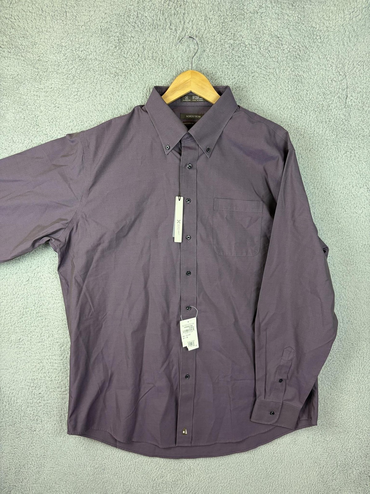 Nordstrom Dress Shirt Mens 17.5 36/37 Purple Wrinkle Free Button Down Cotton New
