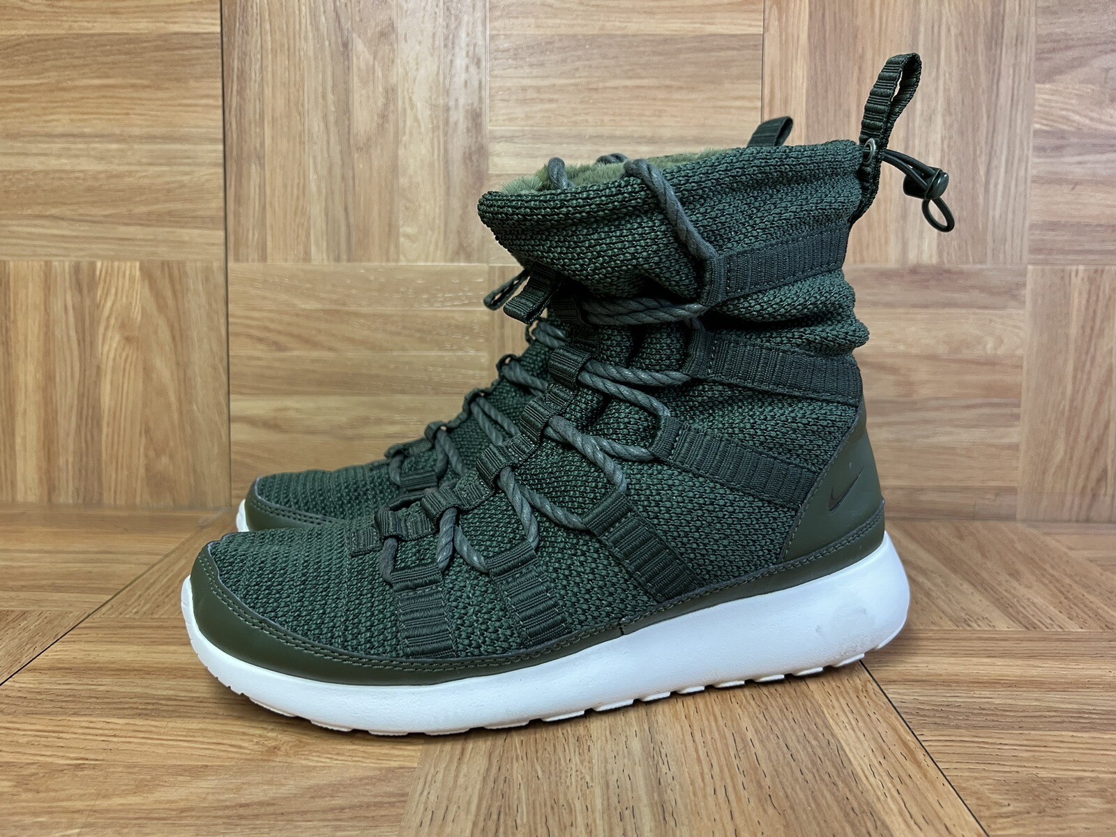 RARE🔥 Sz 7 – Nike Roshe One Green Sherpa Lined High Top Shoe Bomber 807424-300