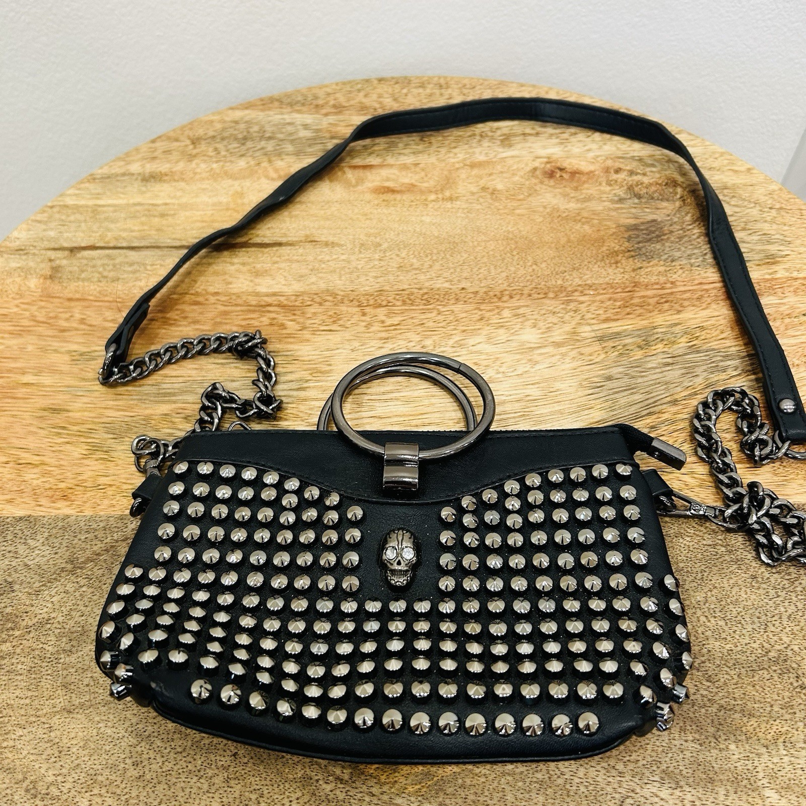 Most Wanted Black Studded Sugar Skull Rhinestone Small Purse Crossbody Rock