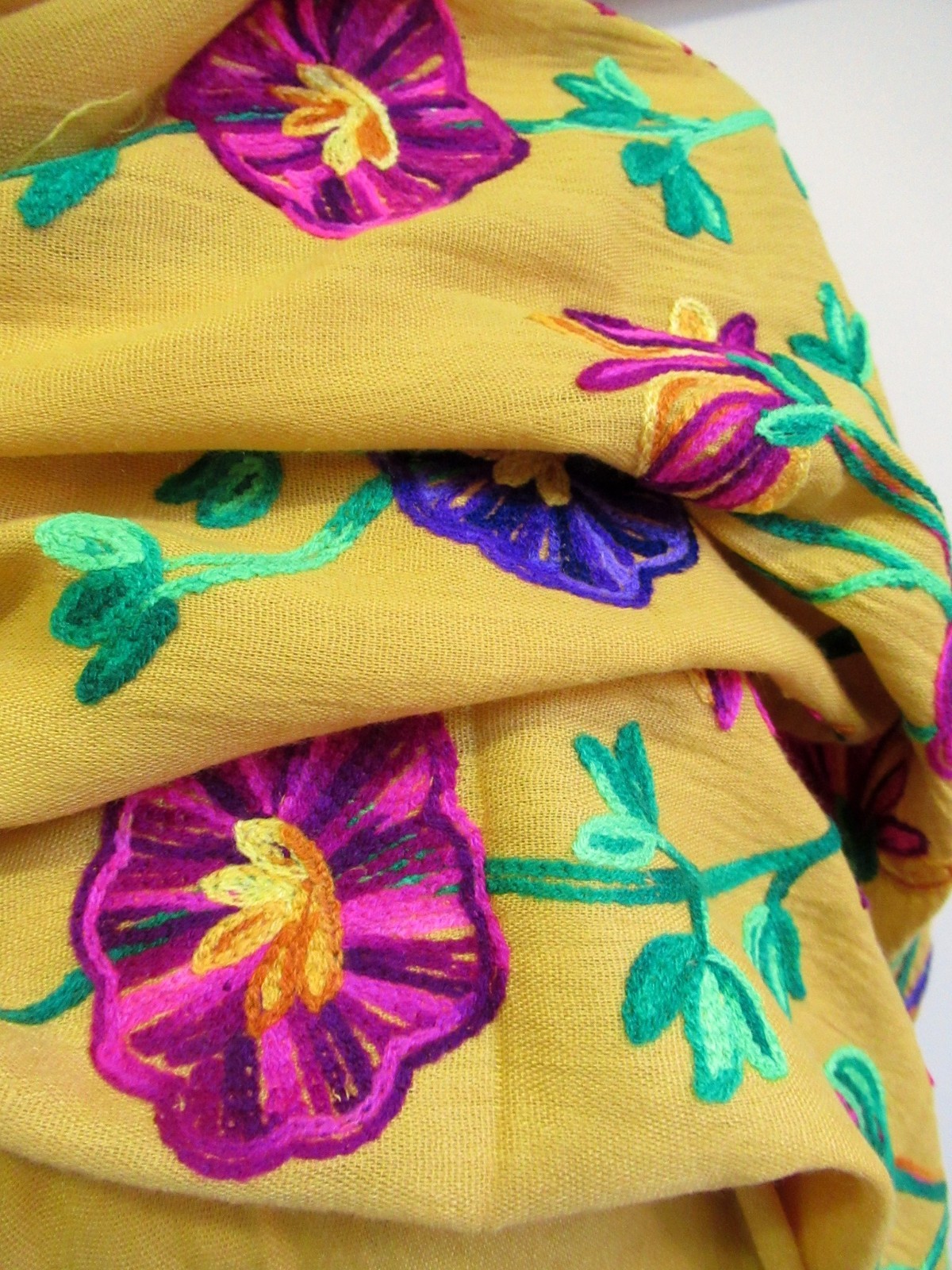 MEXICAN EMBROIDERED SOFT FRINGED SHAWL REBOZO WRAP 76 X 28 – MADE in MEXICO