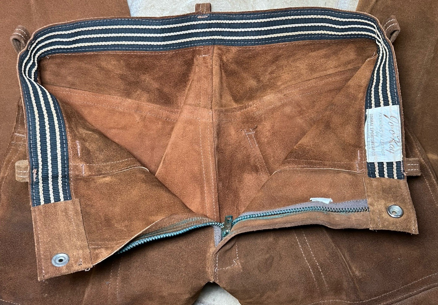 Vintage Jo-O-Kay Brown Suede Leather Western Pants Mens 31×30 Corral 70s Boho
