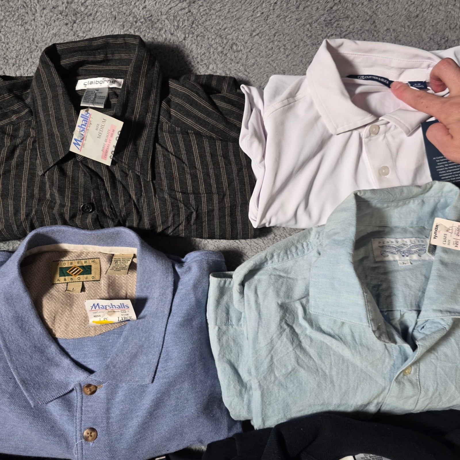 Multi Brand Mens Mixed Size Polo Button Down Shirt Lot 8pc Navy Blue ALL FLAWED