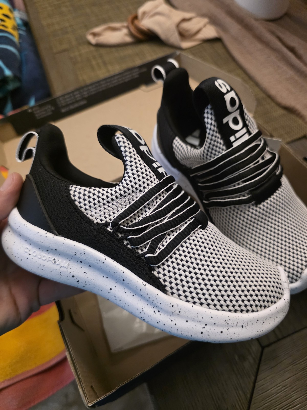 adidas Lite Racer Adapt 7.0 K Kids Slip-On Low Top Sneakers Black/White 11K