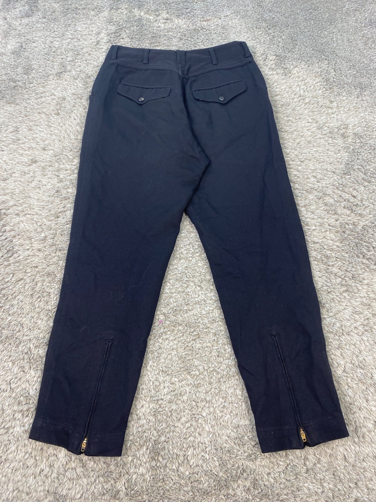 Matsuda Nicole Tokyo Japan Pants Men 27×28 Black Wool Flap Pocket Zip Ankle Vtg