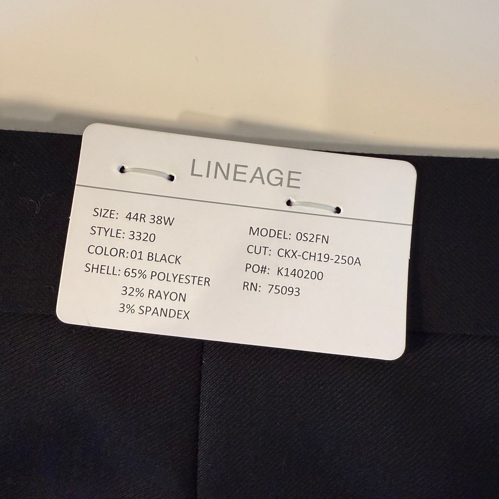Lineage Black 2-Piece Suit 44R Jacket 38W Pants NWT