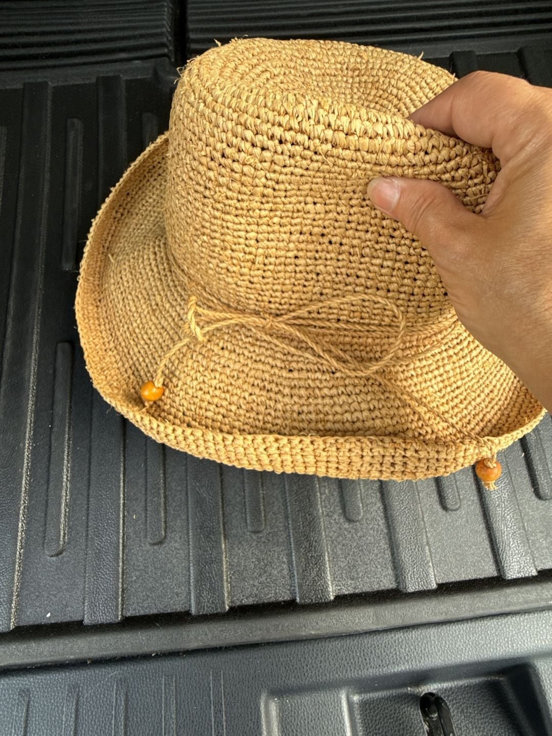Kooringal Handmade Collection Raffia Crochet Sun Hat with Beaded Tie