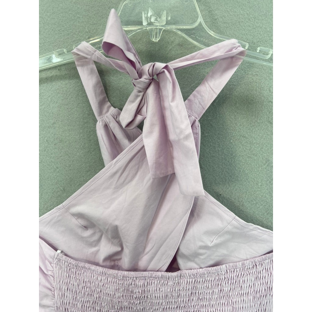 NWT Self Contrast Dress Womens Sz M Halter Midi Lavender Cotton Poplin Slit