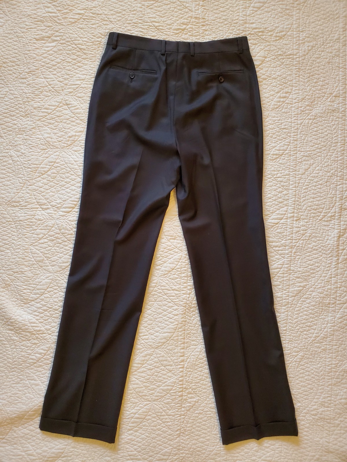 Mens 2 piece suit 36L 32×34 charcoal gray 120s wool tall thin peak lapel