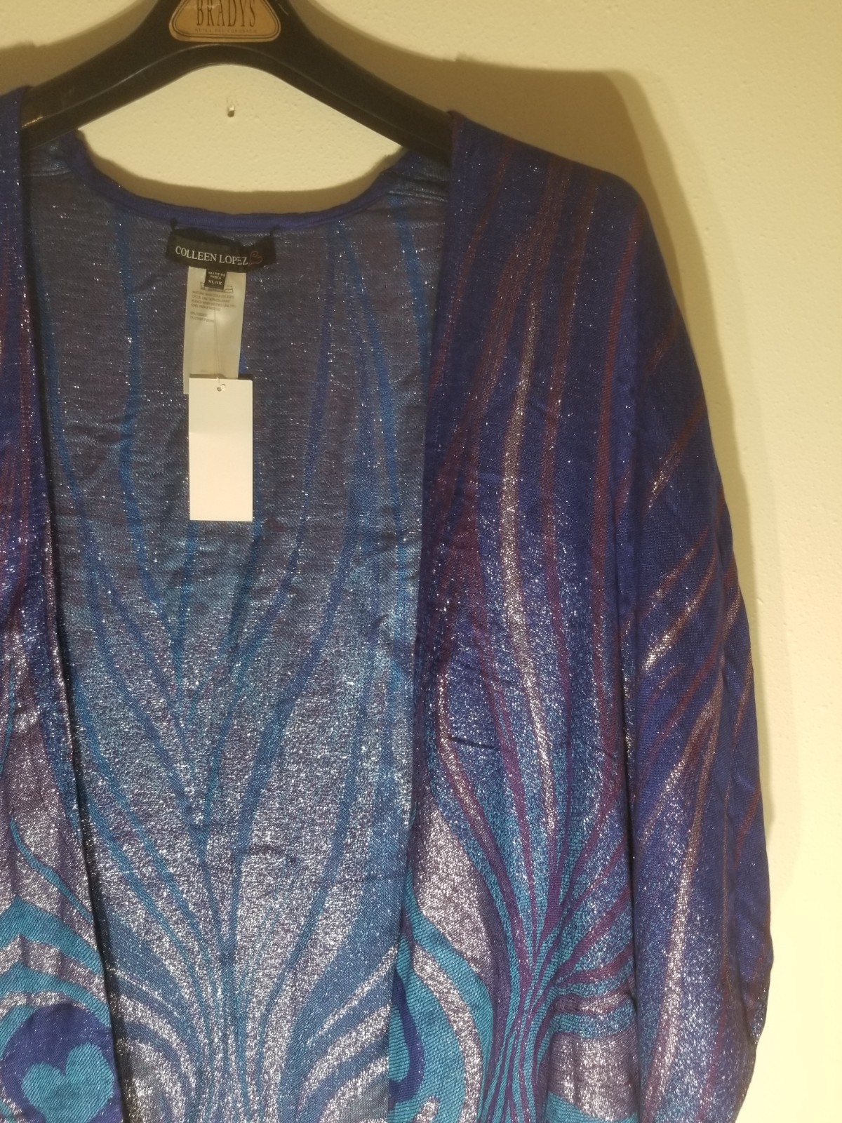Colleen Lopez Open Front Poncho Sleeve Sparkle Cardi Tassels Size XL Multi Color