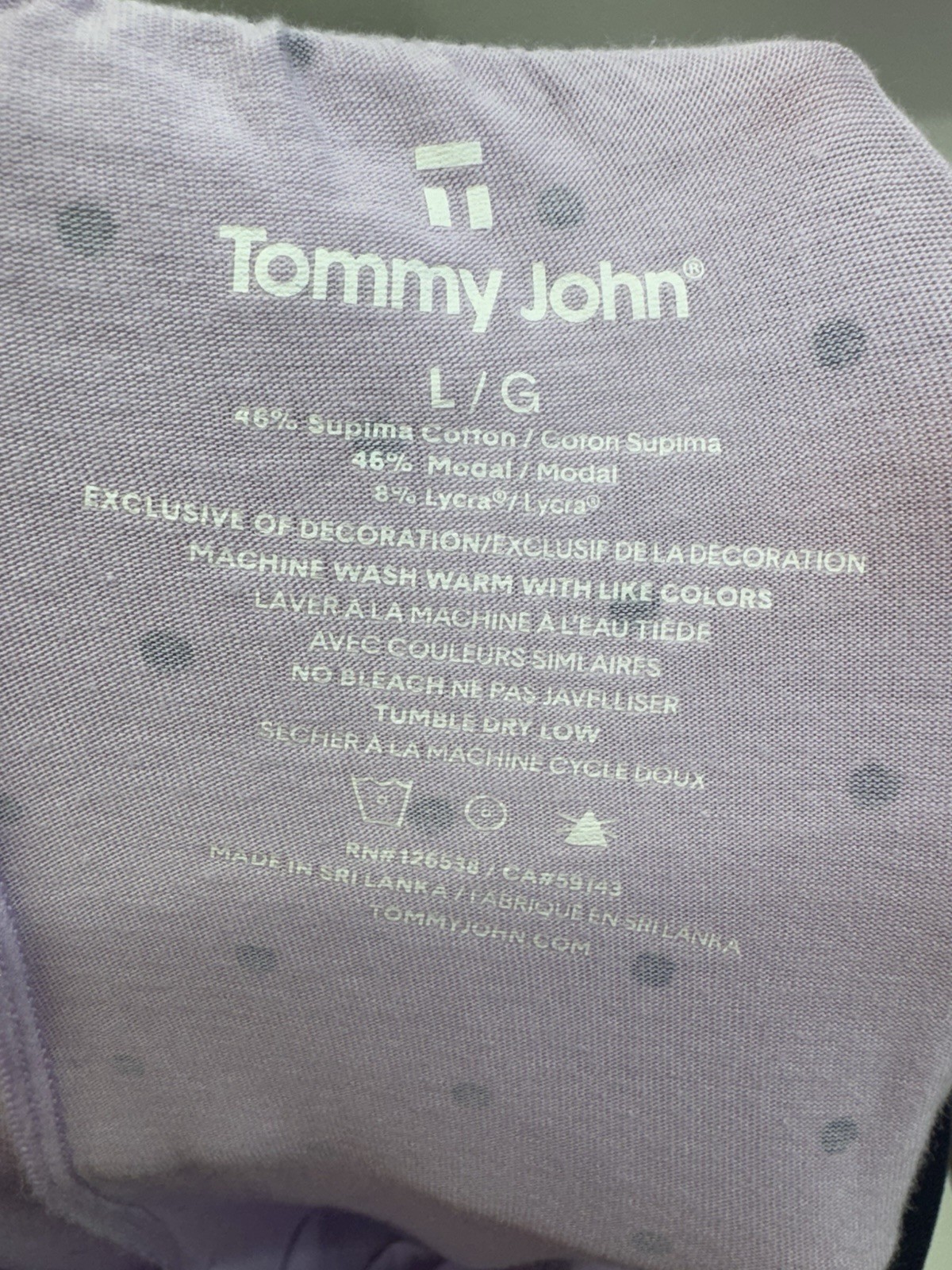 Tommy John Purple Polka Dot Pajama Set Tank Pockets Comfort Relax Designer L
