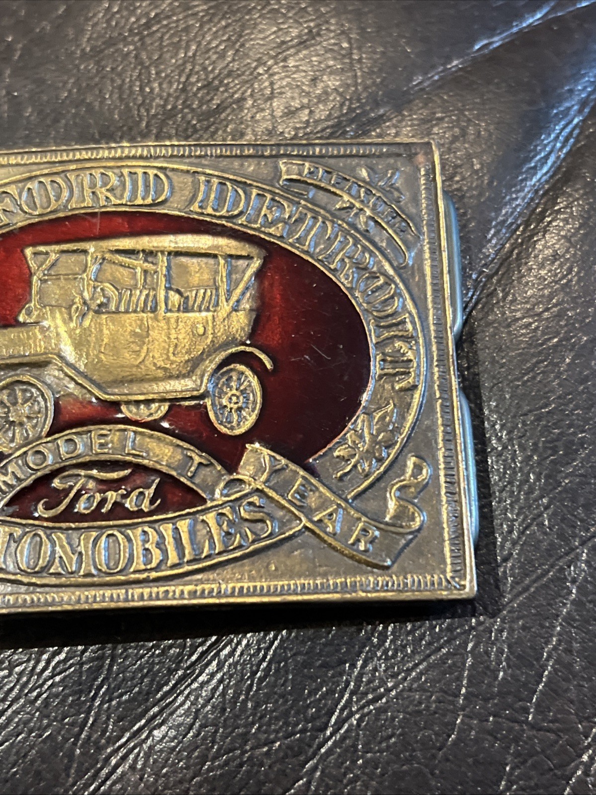 Vintage 3.25in Henry Ford Model-T Year Brass Belt Buckle *RARE*