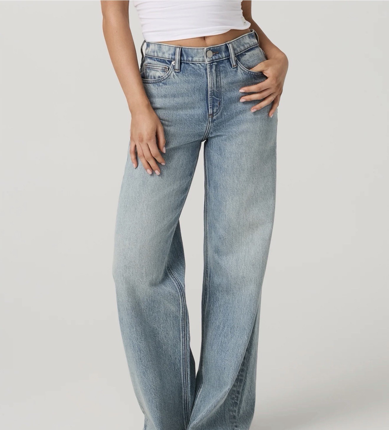 Vuori Women’s Light Wash Blue High-Rise Wide-Leg Denim Jeans Pockets 25