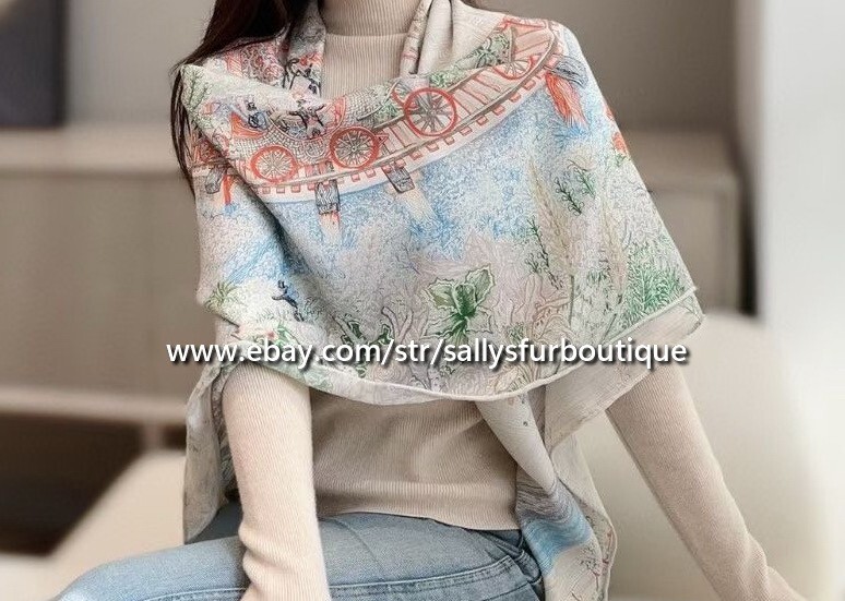 Boutique 80% Cashmere 20% Silk Wrap Scarf Rainbow Print Square Shawl 53″