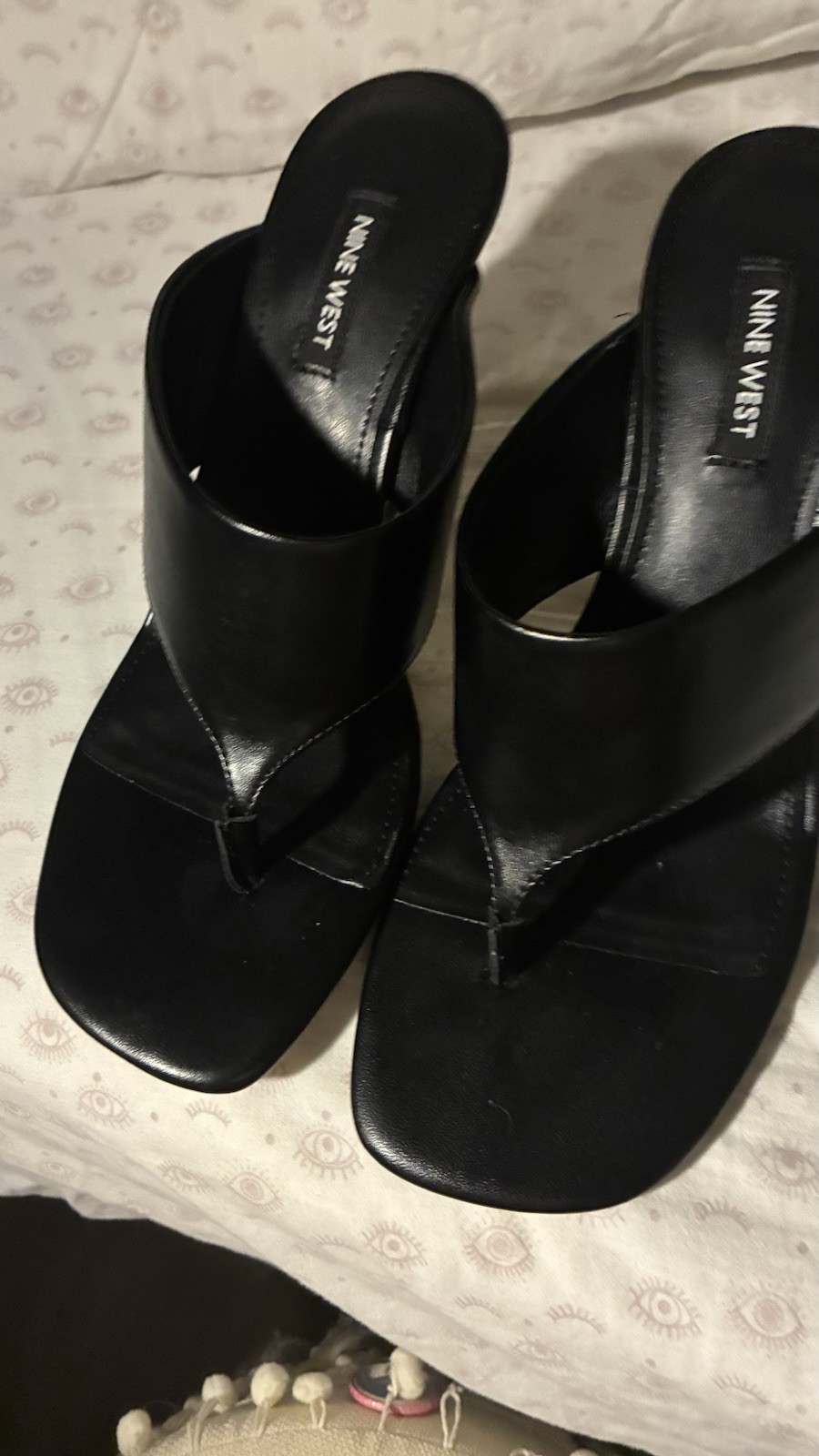 Nine West Women’s Black/Gold Leather Wedge Slide Sandals Open Toe 8.5 M