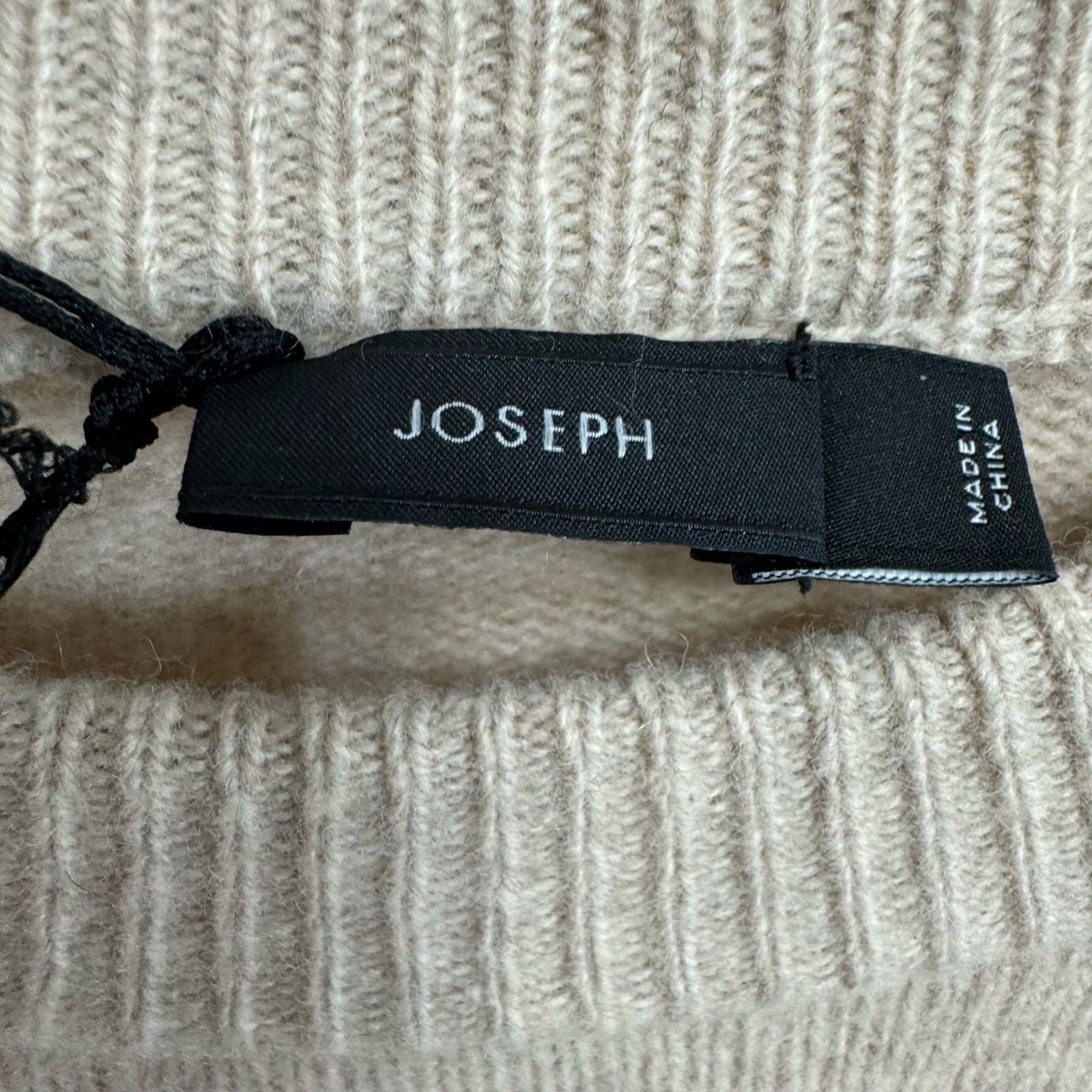 JOSEPH Wool Cashmere Crew Neck Sweater Silk Undershirt Trim Tan Small