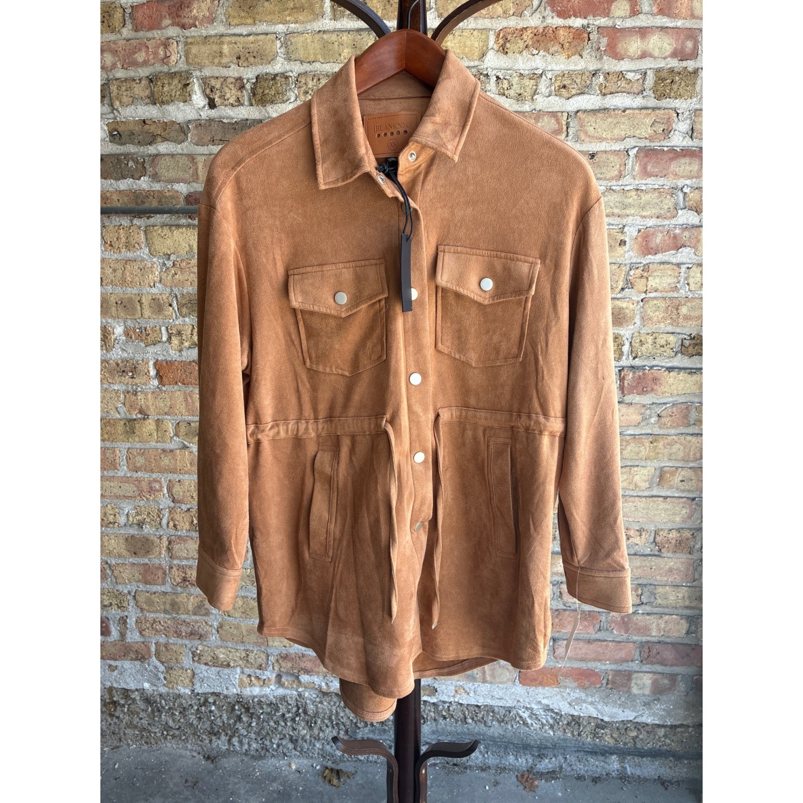 BlankNYC Rusty Rivets Faux Suede Shacket Tan Brown XS 76X-6300NO