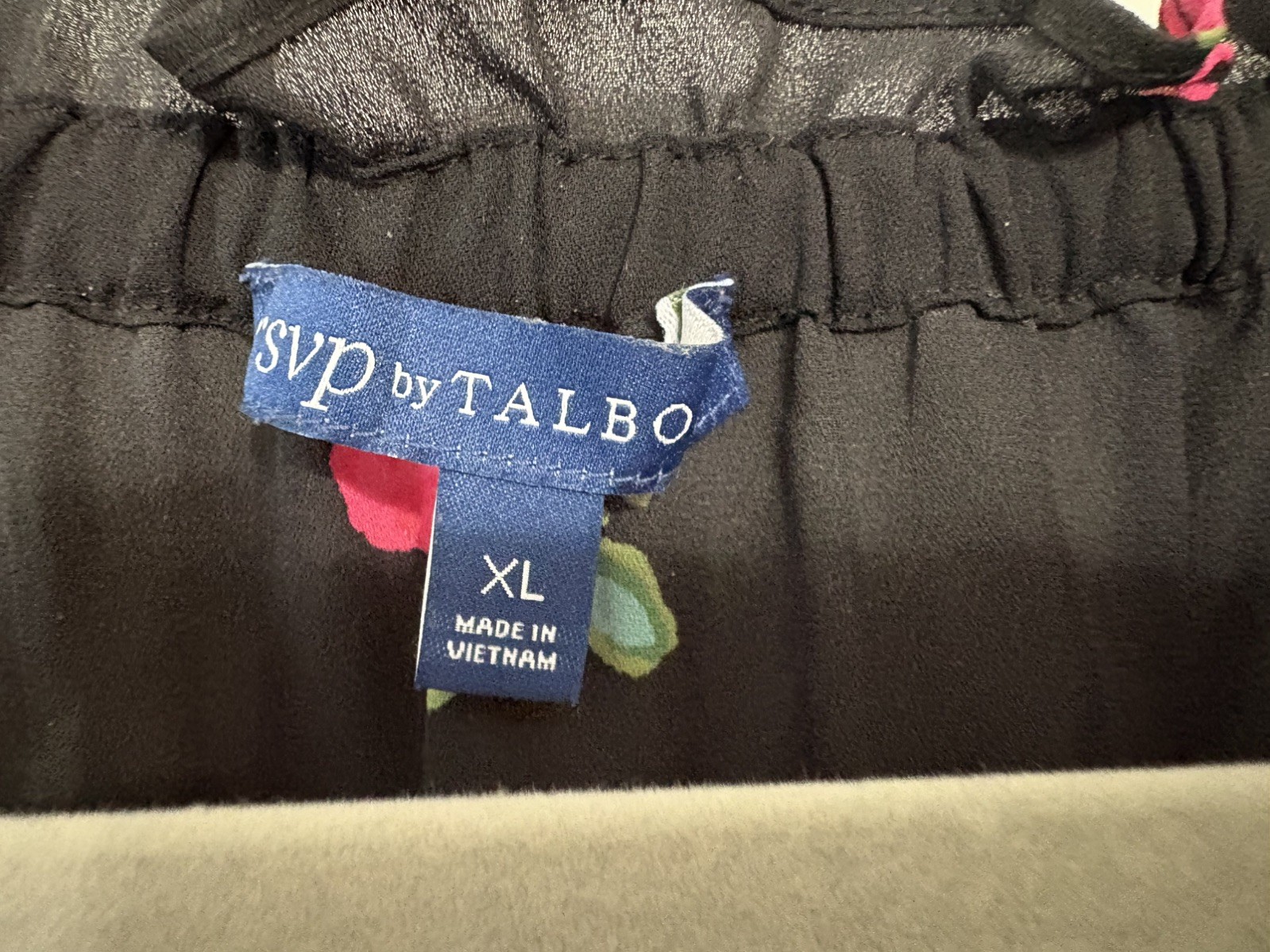 RSVP by Talbots Smocked Blouse XL black pink floral 3/4 Sleeve FREE shipping