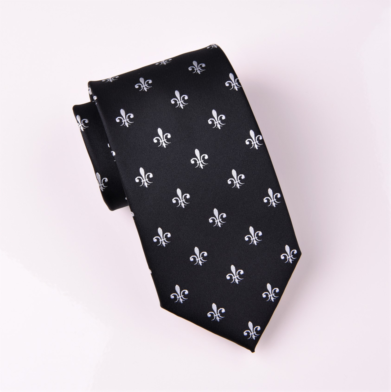 Black Italian Fleur-De-Lis White Designer Tie 8cm Necktie Mens Accessory Fashion