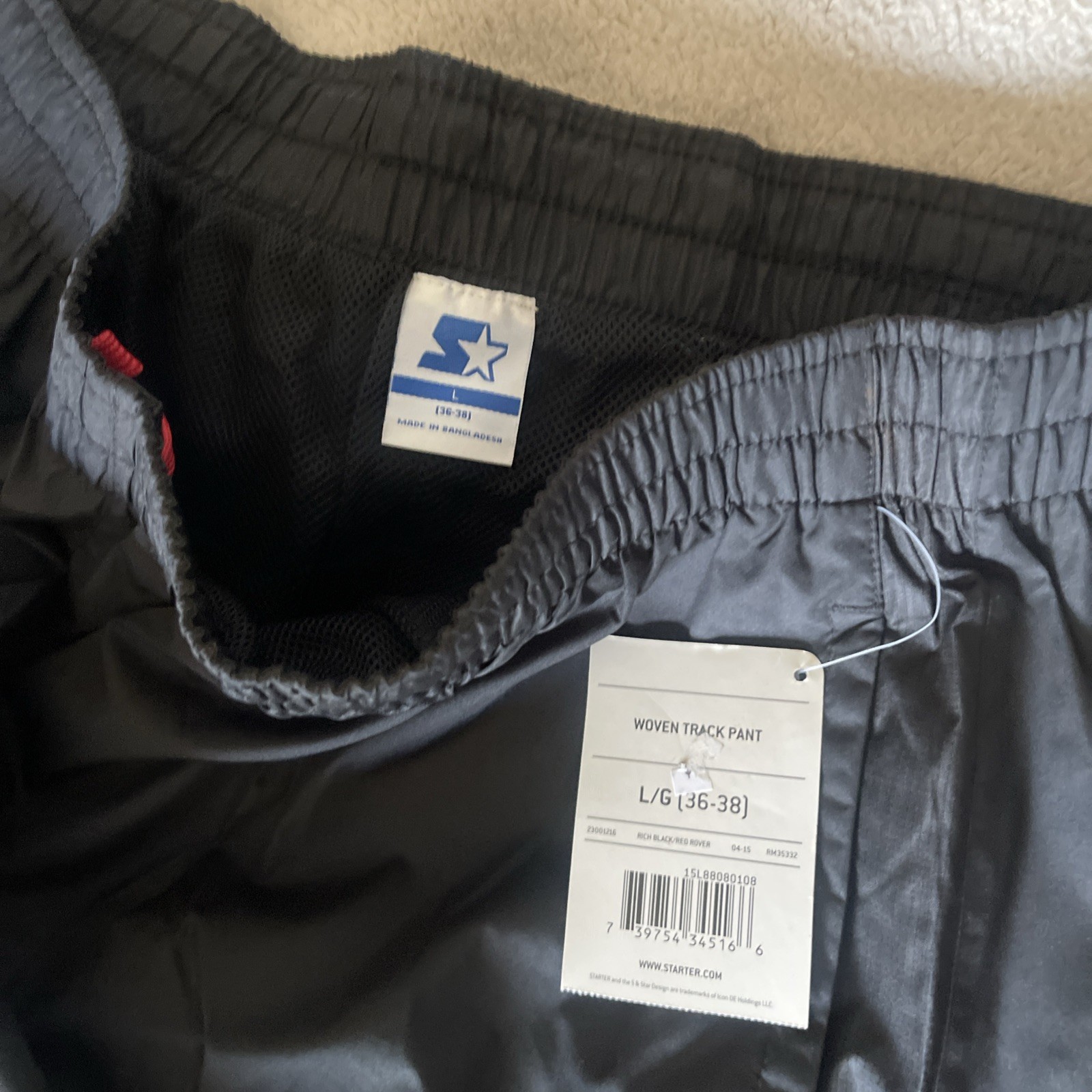 Boys Starter Brand Black w Red Trim Athletic Mesh Pants Size large!
