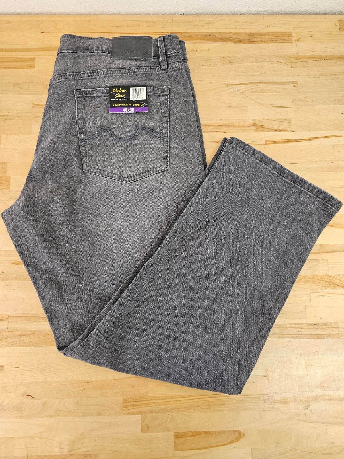 40×30 – GREY – Urban Star Men’s Stretch Relaxed Fit Straight Leg Jeans Pants