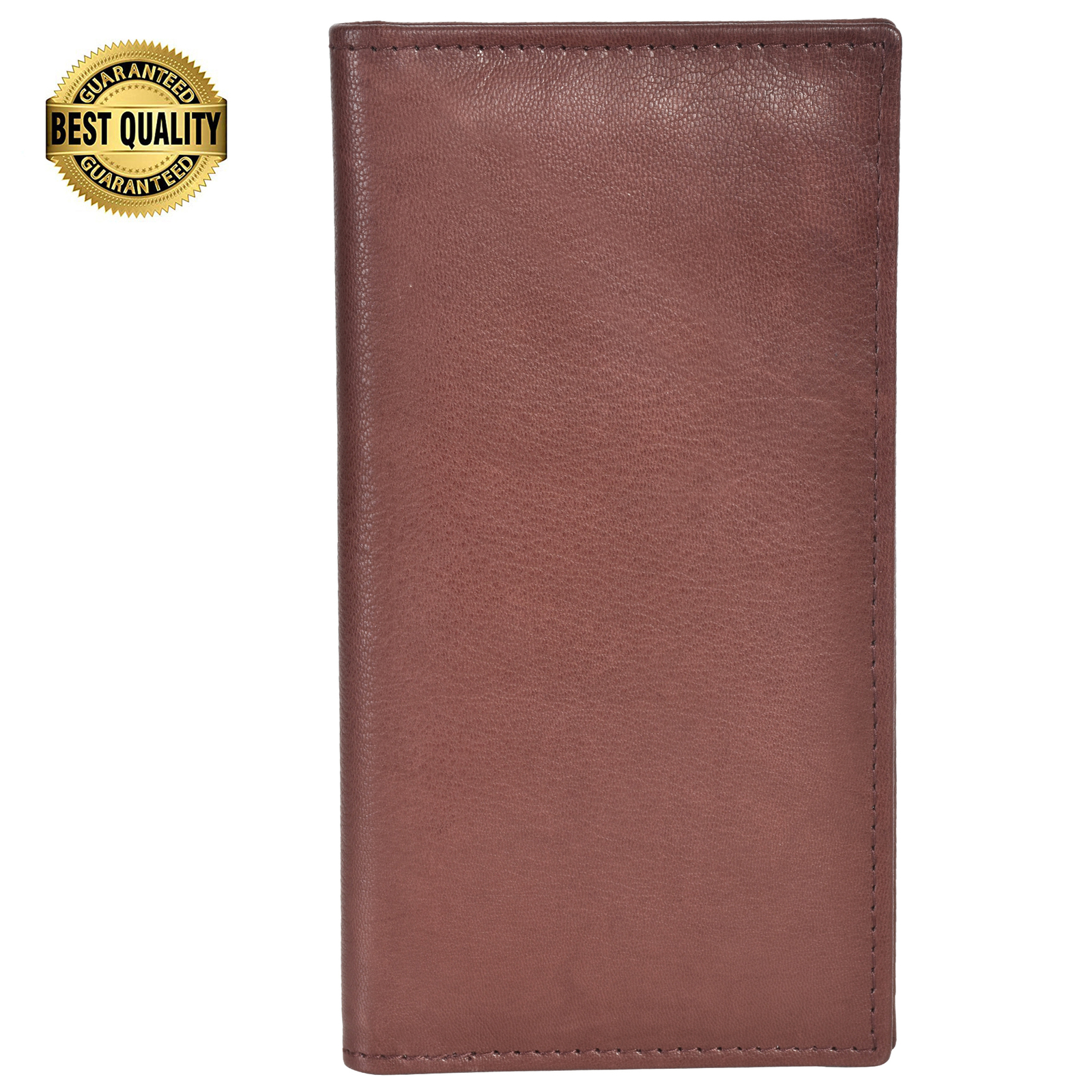 Leatherboss Genuine Leather PLAIN Checkbook Cover with ID Slot, Dark Brown